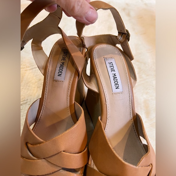 STEVE MADDEN Orlena wedges platform shoes size 8 camel color strapy - Picture 4 of 12